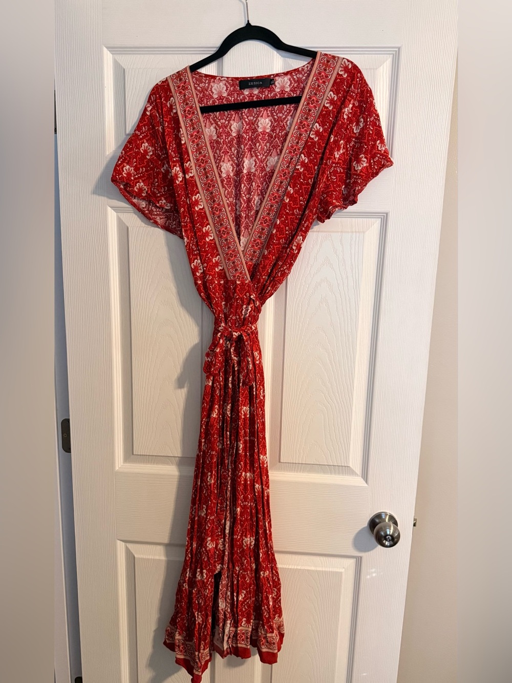 Red Bohemian Wrap Maxi Dress